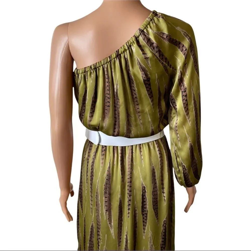 Michael Kors Tarragon Peasant One Shoulder MIDI Dress XSMALL
